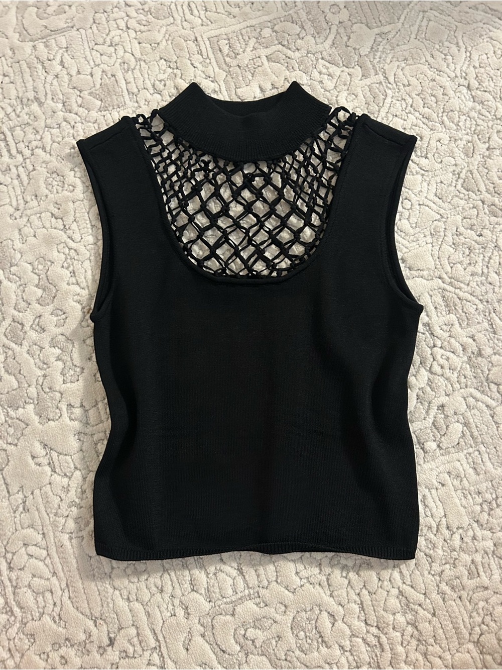 staud denish black cutout knit top crochet mesh